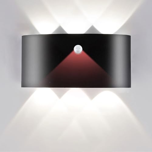 LED Schwarz Garten Wandleuchte mit Bewegungsmelde Aussen Innen Wandlampe IP65 Wasserdicht 18W Modern Up Down Sensor Induktion Aussenleuchte Aluminium Flur Treppen Außenwandleuchten (Kaltweiss 6000K) von TZSMUM
