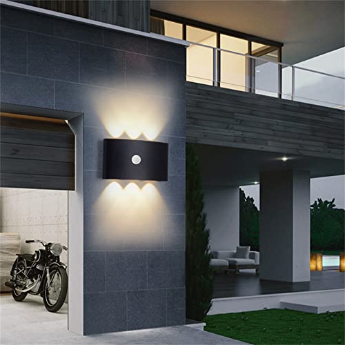 LED Schwarz Garten Wandleuchte mit Bewegungsmelde Aussen Innen Wandlampe IP65 Wasserdicht 18W Modern Up Down Sensor Induktion Aussenleuchte Aluminium Flur Treppen Außenwandleuchten (Warmweiß 3000K) von TZSMUM