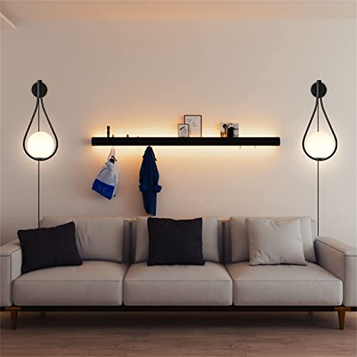 LED Schwarz Vintage Wandleuchte Innen mit Schalter Und Stecker E27 Wandlampen Retro Design Leuchten Einstellbarer Winkel Modern Wandspot Wohnzimmer Schlafzimmer Flur Wandstrahler Nachtlampe (2 Stücks) von TZSMUM