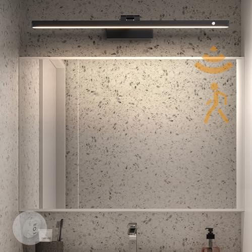 LED Spiegelleuchte Bad Wandleuchte mit Bewegungsmelder Wandbeleuchtung mit Schalter Aluminium Wandlampe ​3000K/4000K/6000K 3 Farbtemperatur Wandleuchte Badezimmer (Schwarz Neutrales Licht,60cm) von TZSMUM
