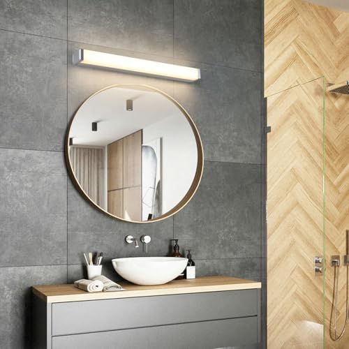 LED Spiegelleuchte Wandlampe Bad Wandleuchte Moderne Indoor Acryl Schrankleuchte Wandbeleuchtung Eitelkeit Lange Lichtleiste Wasserdichte für Schlafzimmer Wohnzimmer (Silbrig-Neutrales Licht,60cm) von TZSMUM