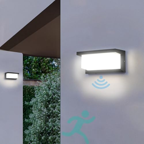 LED Wandleuchte mit Bewegungsmelder Außen IP65 Wasserdicht Außenlampe Außenbeleuchtung Wand Rechteck Wandlampe Aluminum Außenwandleuchte Für Außenbreich Veranda Garage Balkon (Weißes Licht,30CM) von TZSMUM
