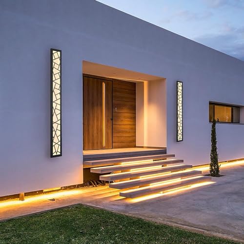 Lange Wandleuchte Dimmbare Aussen mit Fernbedienung Wasserdicht IP65 Schwarz Aluminium Außen LED Außenwandleuchten Innen Garten Wandlampe Terrassen Schlafzimmer Wohnzimmer (120CM 68W,Warmes Licht) von TZSMUM