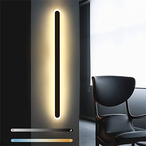 Modern LED Wandleuchte Innen Dimmbar Wandlampen Lang Strip Up Down Wandbeleuchtung 3 Farbtemperatur Einstellbar Wandlicht Wandstrahler Schlafzimmer Wohnzimmer Flur Treppen Badlampe (Schwarz,100cm 48W) von TZSMUM