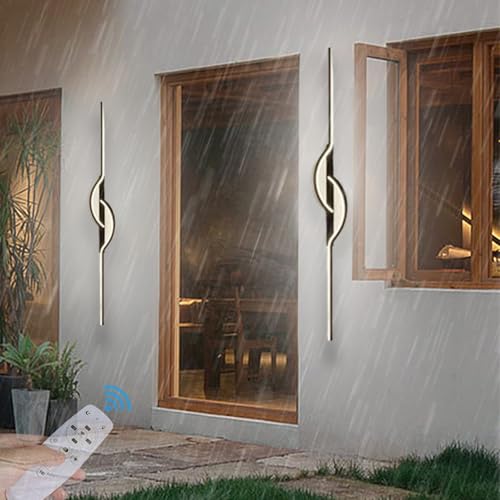 Moderne LED Dimmbar Wandleuchte mit Fernbedienung Lange Garten Wandlampe Wasserdicht IP65 Balkon Außenwandleuchte Innen Außenlampe Aluminium Außen Haustür Garage Wandbeleuchtung (Schwarz,120CM) von TZSMUM