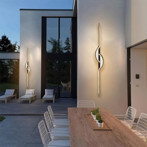 Moderne LED Wandleuchte Lange Garten Wandlampe Wasserdicht IP65 Balkon Außenwandleuchte Innen Außenlampe Aluminium Acryl Außen Innenbereich Haustür Garage Wandbeleuchtung (Schwarz-Warmes Licht,150CM) von TZSMUM