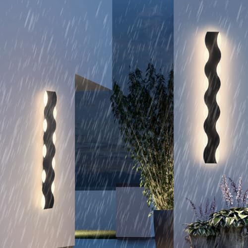 TZSMUM Aussen LED Lang Wandlampe IP65 Wasserdicht Wandbeleuchtung Schwarzer Linear Wellen Wandleuchte Modern Metall Acryl Minimalistisch Dekoration für Flur Garage Terrasse (80cm,Neutrales Licht) von TZSMUM