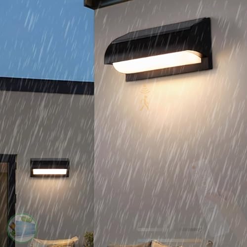 TZSMUM Aussen LED Modern Wandleuchte mit Bewegungsmelder Wandbeleuchtung mit Fernbedienung Dimmbar Wandlampe IP65 Wasserdicht Acryl Solar Aufladbar für Garten Terrasse Badezimmer (2 Stück,Schwarz) von TZSMUM