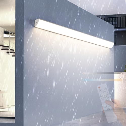 TZSMUM Außen mit Fernbedienung Wandleuchte LED Lange Wasserdicht IP65 Wandlampe 10%-100% Dimmbar Wandbeleuchtung Acryl Aluminium 2700K-6500K Wandleuchte Garten Terrassen (Silbrig,60cm) von TZSMUM