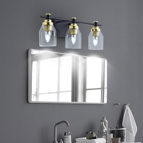 TZSMUM E27 Badezimmer Spiegel Wandlampe mit Glas Lampenschirm Wandleuchte Schwarz+Gold Eisen Vintage Design Wandbeleuchtung (Ohne Glühbirnen) für Schlafzimmer Wohnzimmer (50cm,Weißes Licht) von TZSMUM