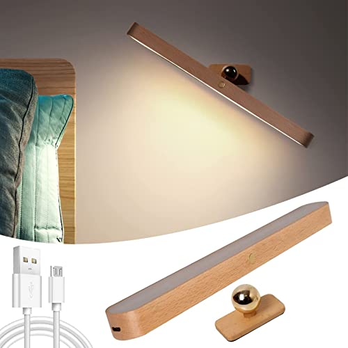 TZSMUM Holz LED Batterie Wandleuchte mit Berühren Schalter Innen Akku Wandlampe 360° Drehung Kabellos Magnetisch Wandbeleuchtung USB Wiederaufladbares für Flur Wohnzimmer Schlafzimmer Nachtlicht von TZSMUM