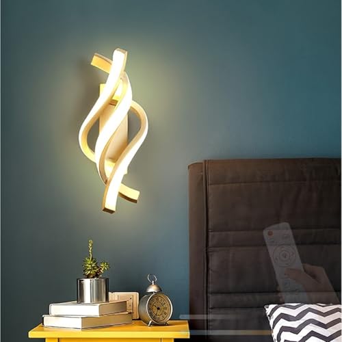 TZSMUM Innen LED Linear Wandlampe mit Fernbedienung Wandleuchte 2700K-6500K Dimmbar Wandbeleuchtung Spiral Design Acryl Kreativ Modern Dekoration für Wohnzimmer Korridor (Gold) von TZSMUM