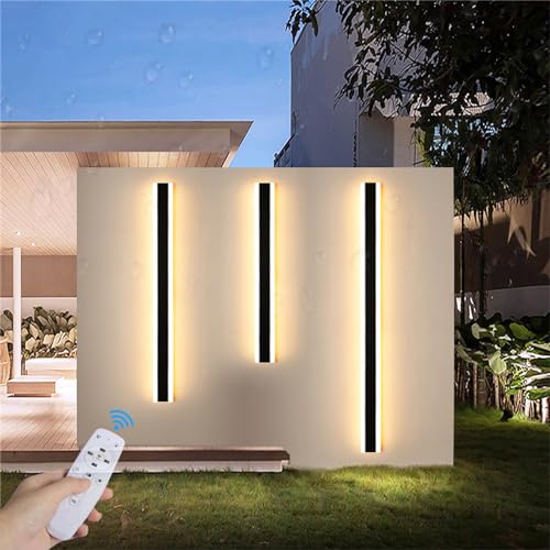 TZSMUM LED Außen Dimmbar Moderne Wandlampe mit Fernbedienung Innen Moderne Wandleuchte Wasserdicht IP65 Wandbeleuchtung Lange Außenwandleuchte Korridor Treppen Garage Schwarz Gold (Schwarz,100CM) von TZSMUM