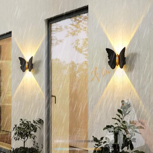 TZSMUM LED Aussen Schmetterling Wandlampe IP65 Wasserdicht Wandleuchte mit Bewegungsmelder Wandbeleuchtung USB Aufladbare mit Fernbedienung Dimmbar für Terrassen Treppenhaus (2 Stück,Gold) von TZSMUM
