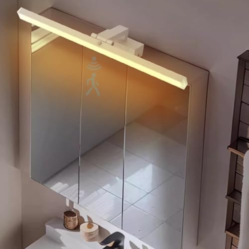 TZSMUM LED Badezimmer Spiegel Wandlampe 180° Drehbar Wandleuchte mit Bewegungsmelder Wandbeleuchtung Aluminium Innen Modern Minimalistisch für Keller Küche Badschrank (50cm,Weiß Warmes Licht) von TZSMUM
