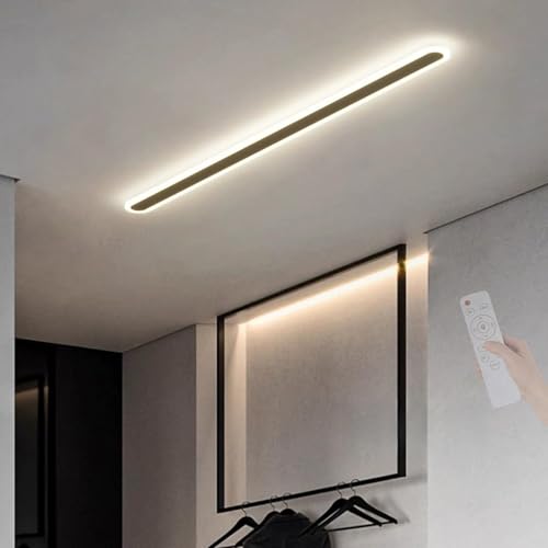 TZSMUM LED Deckenleuchte Indoor mit Fernbedienung Deckenlampe Dimmbar 2700K/4500K/6500K Deckenleuchten Ultra Dünn Unterputz Lange Aluminium für Wohnzimmer Schlafzimmer Flur (Schwarz,100cm) von TZSMUM