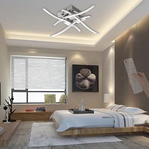 TZSMUM LED Deckenleuchte Modern Gebogen Design Deckenlampe mit Fernbedienung 2700K-6500K Deckenleuchten Dimmbar Unterputz für Wohnzimmer Schlafzimmer Esszimmer (Silbrig) von TZSMUM