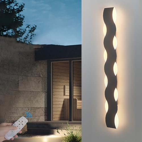 TZSMUM LED Dimmbar Außen Wandlampe mit Fernbedienung Lang Moderne Wandleuchte Wohnzimmer Wandbeleuchtung Wasserdicht IP65 Schwarz Außenlampe Flur Haustür Terrassenlampen (Dimmbar,100CM) von TZSMUM