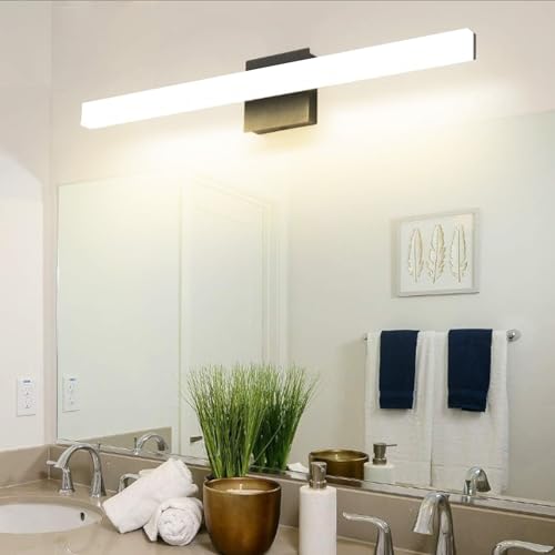 TZSMUM LED Innen Wandlampe Badezimmer Wasserdicht Wandleuchte Modern Minimalistisch Lang Rechteckig Wandbeleuchtung Schwarz/Silber Spiegel Dekorativ für Schlafzimmer Flur (70cm,Schwarz Warmes Licht) von TZSMUM