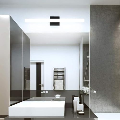 TZSMUM LED Innen Wandlampe Badezimmer Wasserdicht Wandleuchte Modern Minimalistisch Lang Rechteckig Wandbeleuchtung Schwarz/Silber Spiegel Dekorativ für Schlafzimmer Flur (70cm,Schwarz Weißes Licht) von TZSMUM