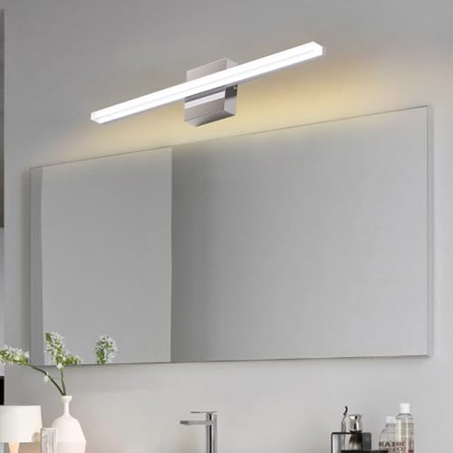 TZSMUM LED Innen Wandlampe Badezimmer Wasserdicht Wandleuchte Modern Minimalistisch Lang Rechteckig Wandbeleuchtung Schwarz/Silber Spiegel Dekorativ für Schlafzimmer Flur (70cm,Silbrig Warmes Licht) von TZSMUM