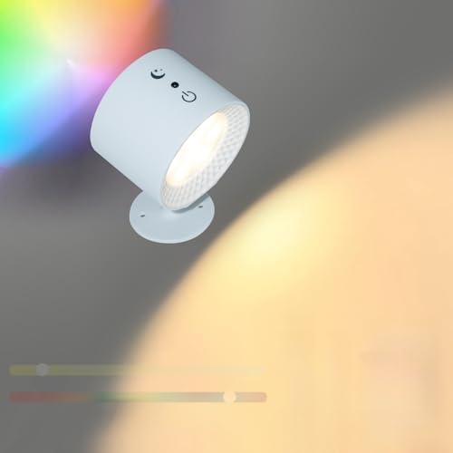 TZSMUM LED Innen Wandleuchte mit Fernbedienung Touch Control Wandlampe 360° Drehbare USB Aufladbare Wandbeleuchtung RGB 7 Farbe Dimmbar 3000K/4000K/6000K für Wohnzimmer Hallway (1 Stück,Weiß) von TZSMUM