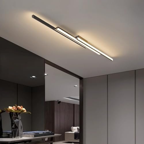 TZSMUM LED Interieur Deckenleuchte Langes Rechteck Deckenlampe Silikon + Eisen Minimalistisch Deckenbeleuchtung Moderne Ambientale Dekoration für Wohnzimmer Schlafzimmer (120cm,Schwarz Warmes Licht) von TZSMUM