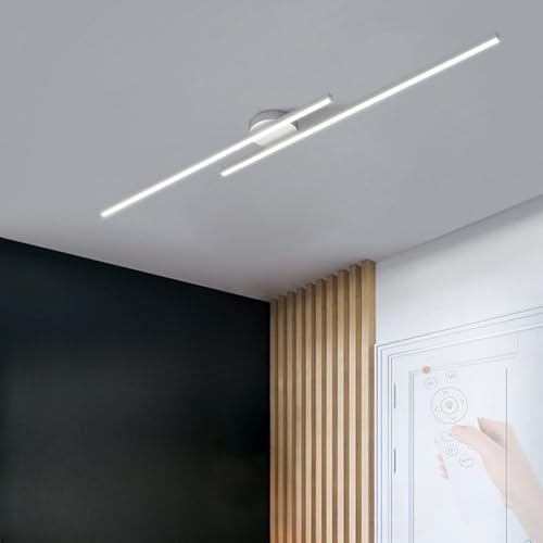 TZSMUM LED Lang Deckenlampe mit Fernbedienung Deckenleuchte 2700K-6500K Dimmbar Deckenbeleuchtung Aluminium + Eisen Modernes Interieur Dekoration für Schlafzimmer Wohnzimmer (120cm,Weiß) von TZSMUM