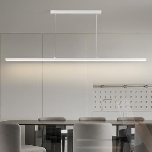 TZSMUM LED Lang Linear Pendelleuchte mit Fernbedienung Hängeleuchte 2700K-6500K Dimmbar Pendellampe Eisen Aluminium Minimalistisches Design für Esszimmer Küche Esstisch (150cm,Weiß) von TZSMUM