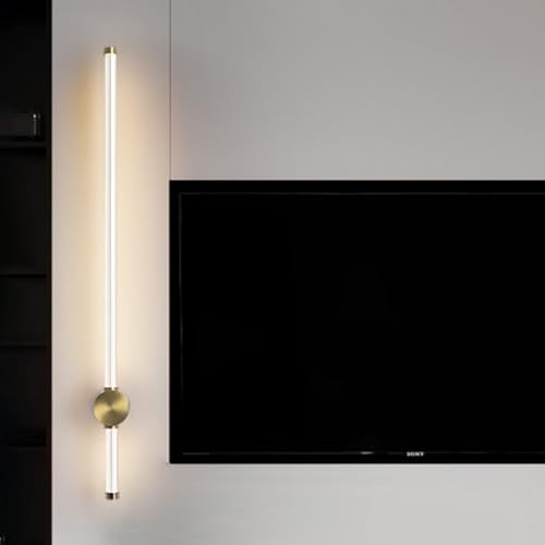 TZSMUM LED Lang Linear Wandleuchte Aluminium Acryl Innen Modern Wandlampe Schwarz/Gold Nordisch Industriell Wandbeleuchtung 350° Drehbar für Wohnzimmer Esszimmer Korridor (40cm,Gold Neutrales Licht) von TZSMUM