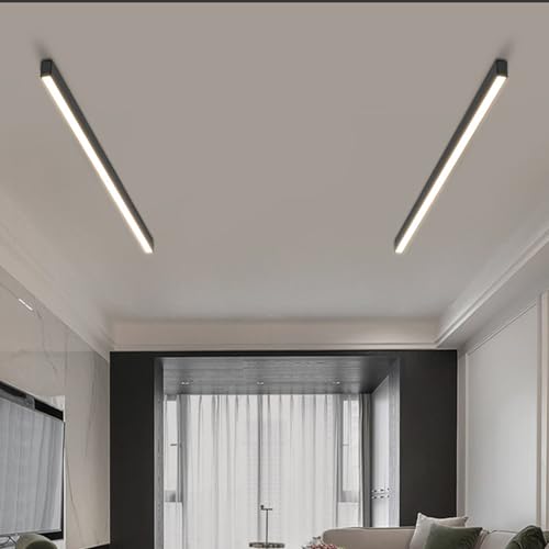 TZSMUM LED Langes Rechteck Deckenlampe Aluminium Acryl Modern Innen Deckenleuchte Kreativ Dekorativ Deckenbeleuchtung Linear Design für Küche Schlafzimmer Wohnzimmer Büro (150cm,Schwarz Weißes Licht) von TZSMUM