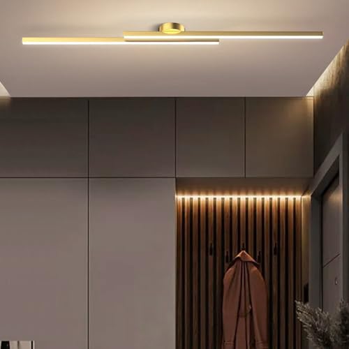 TZSMUM LED Modern Deckenleuchte Indoor Halb Flushmount Deckenlampe Lange Linie Design Deckenleuchten Doppelstreifen Dekorative für Schlafzimmer Wohnzimmer Kinderzimmer (Gold-Warm Light,120cm) von TZSMUM