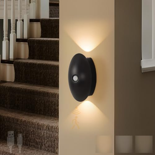 TZSMUM LED Modern Wandleuchte mit Bewegungsmelder Wandlampe USB Aufladbar Magnetisch Wandbeleuchtung 3000K/4000K/6000K Dimmbar Oval Design für Schlafzimmer Treppenhaus (Schwarz) von TZSMUM