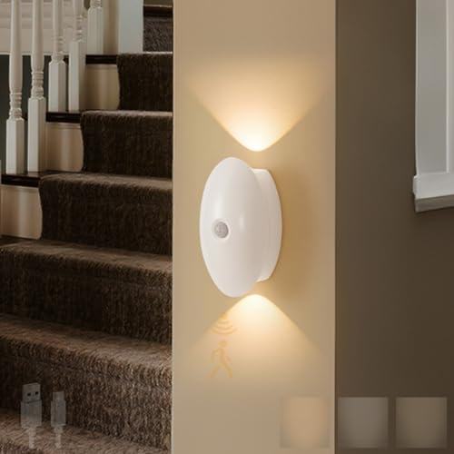TZSMUM LED Modern Wandleuchte mit Bewegungsmelder Wandlampe USB Aufladbar Magnetisch Wandbeleuchtung 3000K/4000K/6000K Dimmbar Oval Design für Schlafzimmer Treppenhaus (Weiß) von TZSMUM