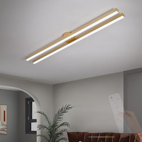 TZSMUM LED Moderne Deckenlampe mit Fernbedienung Deckenleuchte 2700K-6500K Dimmbar Deckenbeleuchtung Aluminium/Eisen Innen Lang Linear für Küche Esszimmer Schlafzimmer (60cm,Gold) von TZSMUM