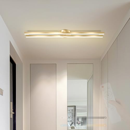 TZSMUM LED Moderne Lang Deckenlampe mit Fernbedienung Deckenleuchte 2700K-6500K Dimmbar Deckenbeleuchtung Doppeltes Rechteck Design Aluminium Acryl für Schlafzimmer Esszimmer (90cm,Gold) von TZSMUM