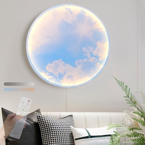 TZSMUM LED Rund Strand Wandbeleuchtung mit Fernbedienung Wandleuchten Dimmbar 2700K-6500K Wandlampe 28W Art Deco Wohnzimmerlampe Deckenlampe Küche Flur Badezimmer Balkon (Weiß Klar,50cm) von TZSMUM
