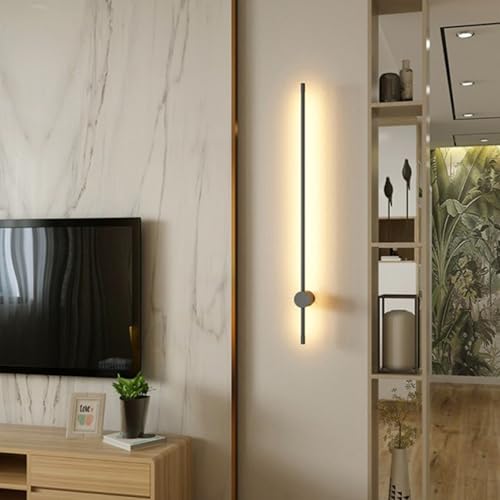 TZSMUM LED Schwarz Lang Wandlampe 350° Drehbar Wandbeleuchtung Modern Innen Acryl Aluminium Wandleuchte Nordisch Minimalistisch Linear Dekorativ für Treppenhaus Küche Schlafzimmer (50cm,Warmes Licht) von TZSMUM