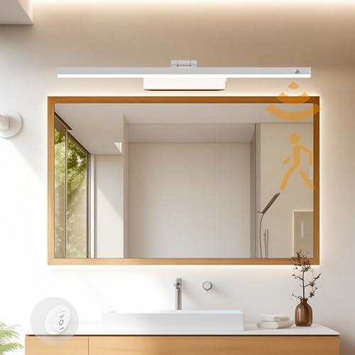 TZSMUM LED Spiegelleuchte Bad Wandleuchte mit Bewegungsmelder Wandbeleuchtung mit Schalter Aluminium Wandlampe ​3000K/4000K/6000K 3 Farbtemperatur Wandleuchte Badezimmer (Weiß Neutrales Licht,60cm) von TZSMUM