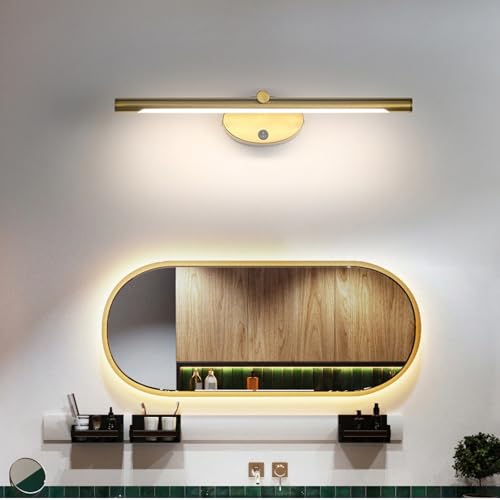 TZSMUM LED Spiegelleuchte Wandlampe mit Schalter Wandleuchte Bad Wasserdichte Wandbeleuchtung Moderne Indoor Wandleuchten Eisen für Badezimmer Schrankleuchte Schlafzimmer (Gold-Neutrales Licht,46cm) von TZSMUM