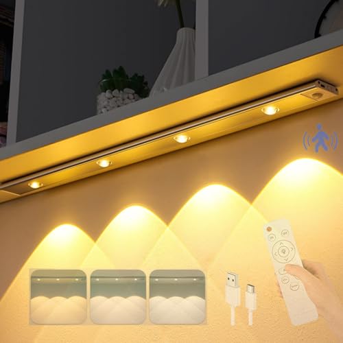 TZSMUM LED Wandbeleuchtung mit Bewegungsmelder Fernbedienung Wandleuchte Aufladbar USB Wandlampe 3 Farben Dimmbar Unterbauleuchte Küche Sensor Licht Magnetisch Schlafzimmer Treppen (60cm) von TZSMUM