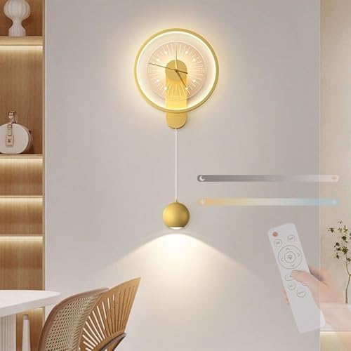 TZSMUM LED Wanduhr Kreativ Wandleuchten mit Fernbedienung Wandleuchte 3 Farbiger Dimmbar Wandlampe 2700K-6500K Uhr Design Moderne Wanddekoration Wohnzimmer Esszimmer Büro Küche (Gold) von TZSMUM