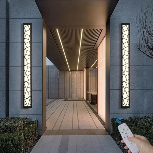 TZSMUM Lange Wandleuchte Dimmbare Aussen mit Fernbedienung Wasserdicht IP65 Schwarz Aluminium Außen LED Außenwandleuchten Innen Garten Wandlampe Terrassen Schlafzimmer Wohnzimmer (150CM 78W,Dimmbar) von TZSMUM