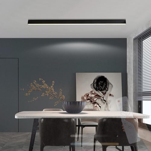 TZSMUM Modern LED Deckenleuchte 2700K-6500K Dimmbar Deckenlampe mit Fernbedienung Deckenbeleuchtung Aluminium Minimalistisch Langes Rechteck für Küche Schlafzimmer Flur (150cm,Schwarz) von TZSMUM