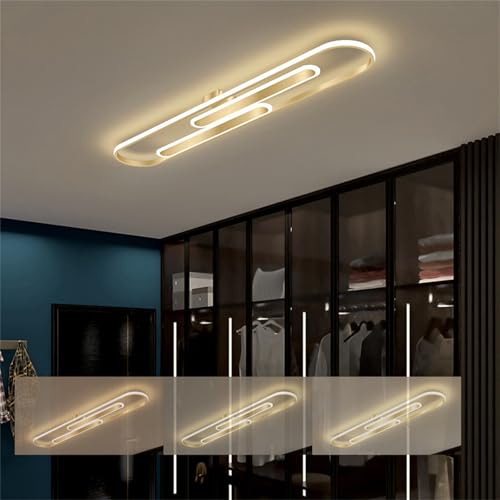 TZSMUM Moderne LED Dimmbare Deckenleuchte Linear Aluminium Acryl Deckenlamp Elliptisch 3 Farben Kronleuchter Für Küche Esszimmer Flur Wohnzimmer 2700K/4500K/6500K Innenbeleuchtung (Gold,100CM) von TZSMUM