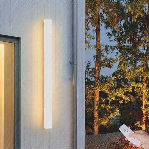 TZSMUM Moderne LED Lang Dimmbar Wandleuchte mit Fernbedienung Außen IP65 Wasserdicht Innen Wandlampe Acryl Balkon Außenwandleuchte Wohnbereich Badezimmer Haustür Wandleuchtung Weiß (100CM) von TZSMUM
