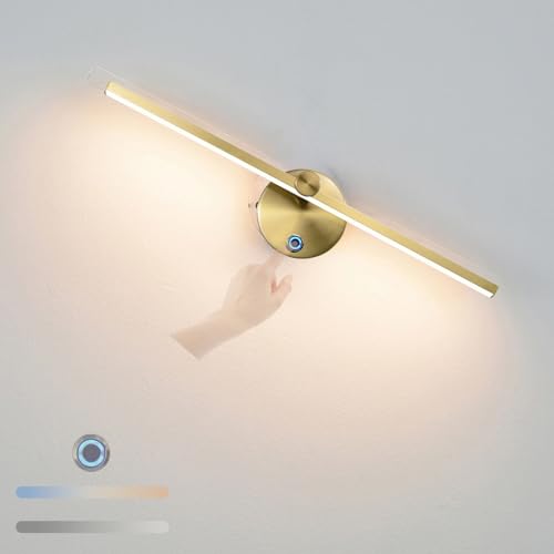 TZSMUM Moderne LED Wandlampe Innen Dimmbar mit Touch Control Schalter Wandleuchte 3 Farbmodi Wandbeleuchtung 300° Schwenkbar Bad Spiegelleuchte für Schlafzimmer Wohnzimmer Schminktisch (Gold) von TZSMUM
