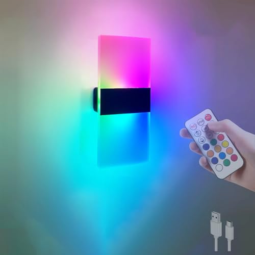 TZSMUM RGB Farbe Wandleuchten mit Fernbedienung LED Wandlampen Innen Bunt Stimmungslicht Wandbeleuchtung Dimmbar mit Szenenmodus Kontrolle Funktion 3W Wohnzimmer Schlafzimmer (Mattiert,1 Stück) von TZSMUM