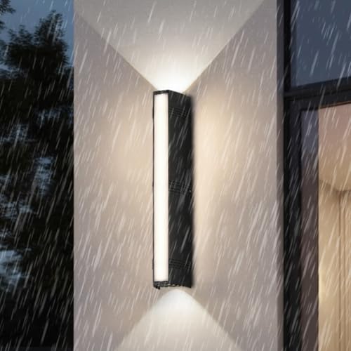 TZSMUM Schwarz LED Aussen Wandleuchten IP65 Wasserdicht Gärten Wandlampe Aluminium Lang Rechteckig Design Wandbeleuchtung Modern Dekorativ für Villa Korridor Treppenhaus (37cm,Weißes Licht) von TZSMUM