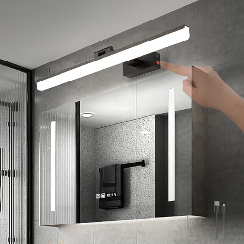 TZSMUM Spiegellampe Bad LED Wandleuchte mit Schalter Wandlampe 180 Grad Drehung Wandbeleuchtung 50cm Aluminium USB Aufladbar 3000K/4000K/6000K Spiegelleuchte Badlampe Wand (Weißes Licht,40cm) von TZSMUM